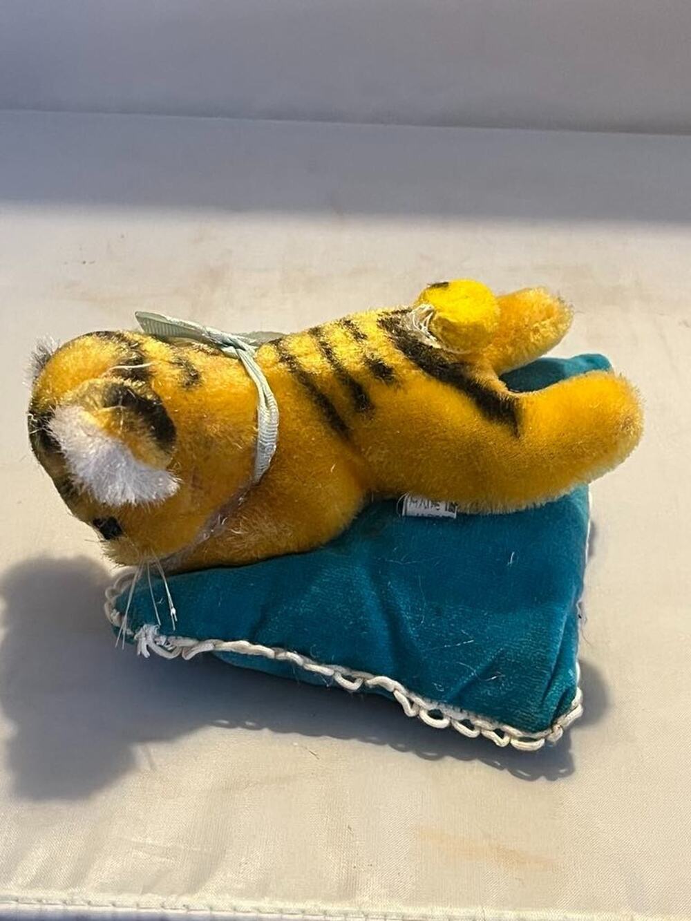 Stuffed Tiger Cub Plush Vintage On Pillow Made In Japan 5" Mid Century